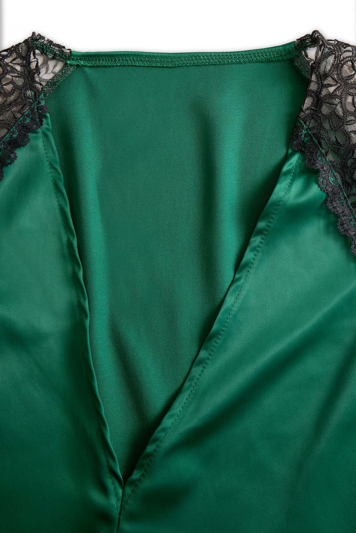 Deep V-Neck Satin Blouse with Lace Details | Emerald Allure