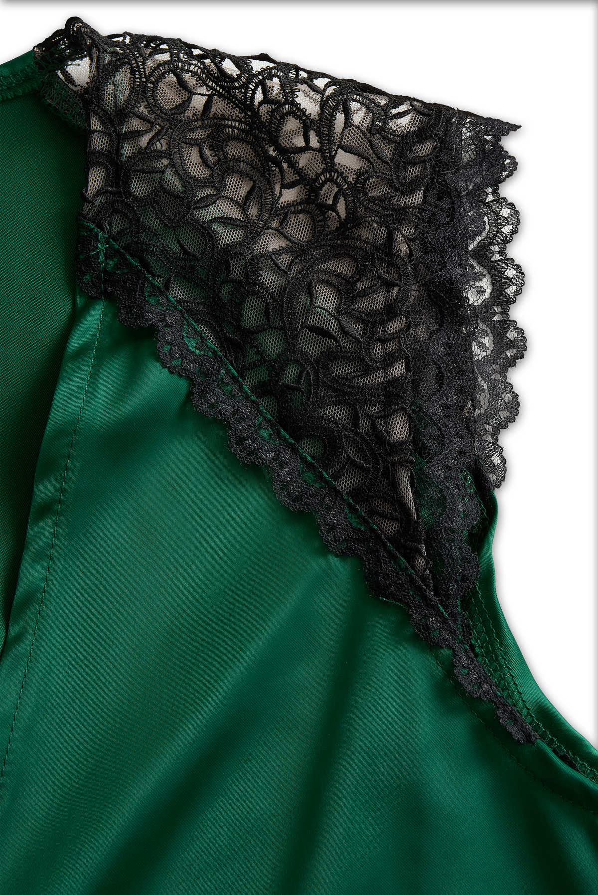 Deep V-Neck Satin Blouse with Lace Details | Emerald Allure