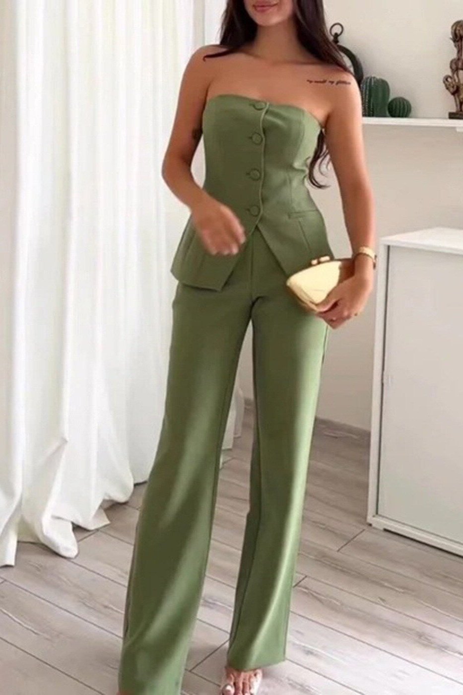 BRIA | Strapless Buttoned Two-Piece Set