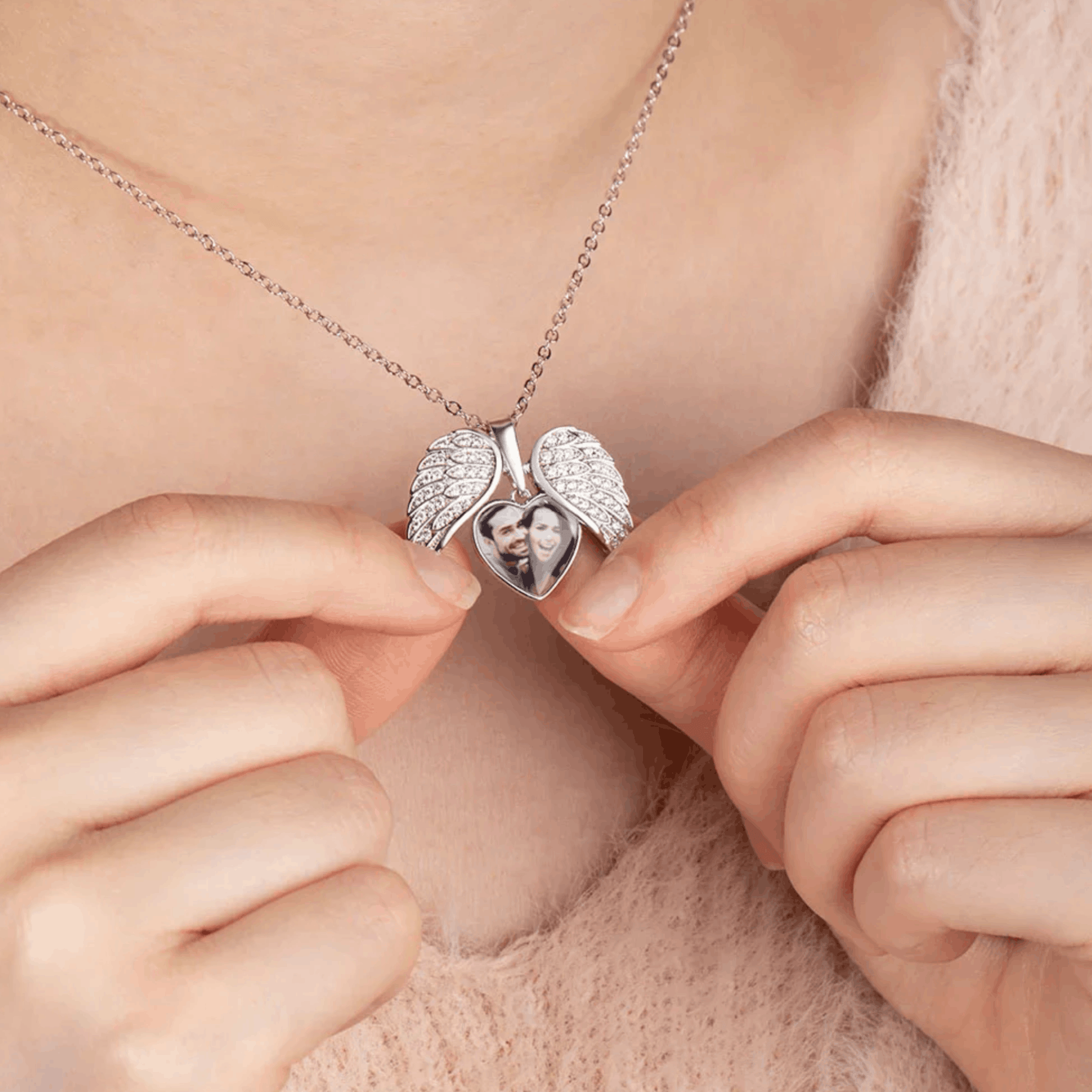 Custom Angel Wing Photo Locket Necklace