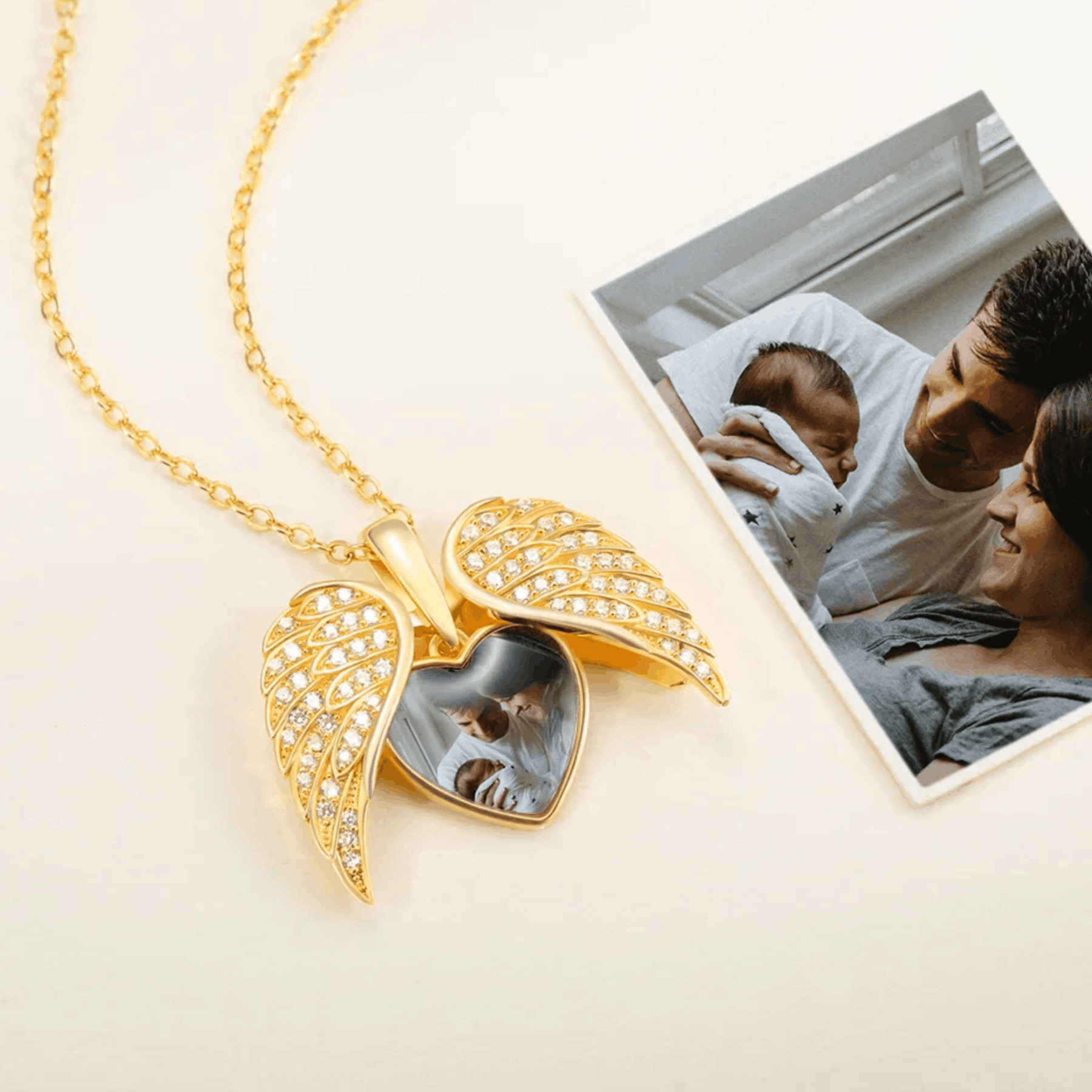 Custom Angel Wing Photo Locket Necklace
