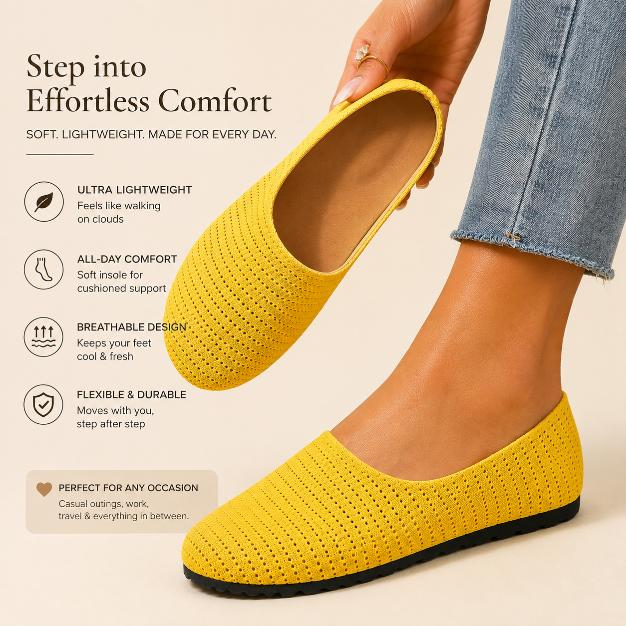Women Hollow Knit Lightweight Walking Mule Flats