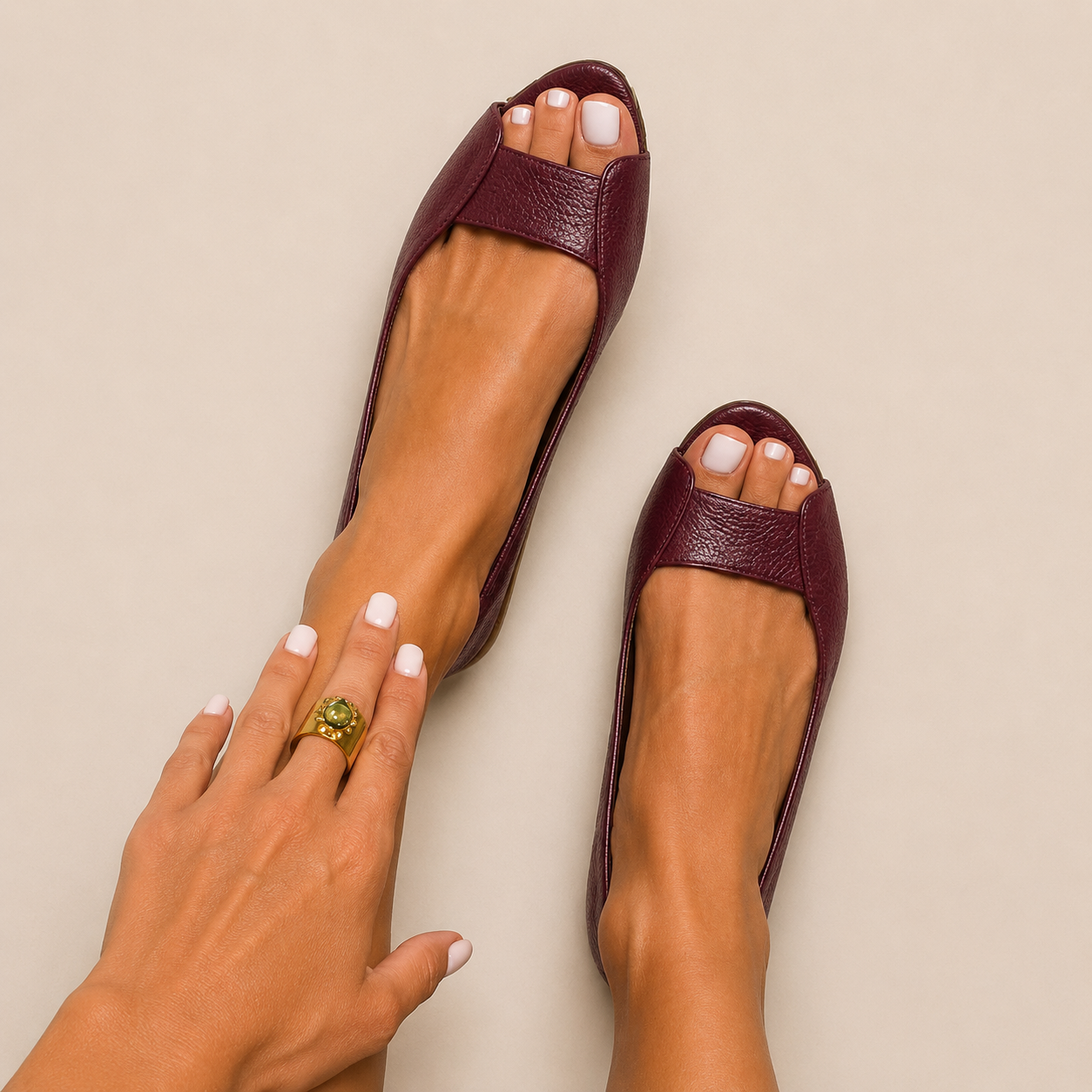 Olivia - Chic Metallic Open-Toe Flats