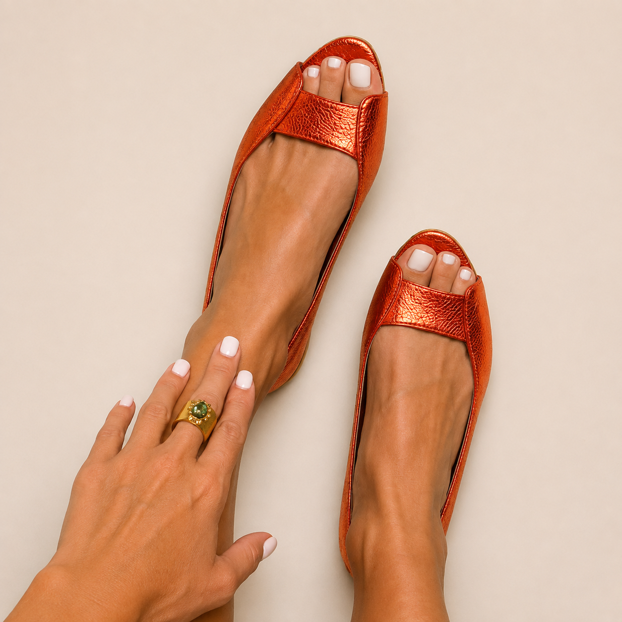 Olivia - Chic Metallic Open-Toe Flats