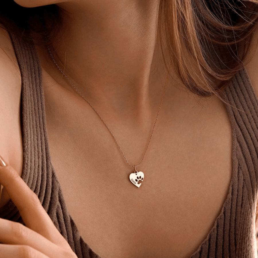 Custom Paw & Heart Name Necklace