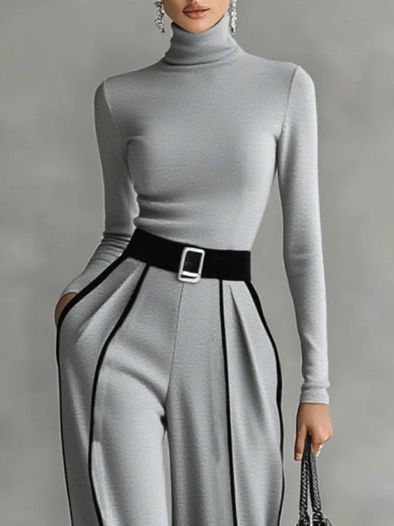 Solana | Long Sleeve Turtleneck and Wide Leg Pants Set with Belt