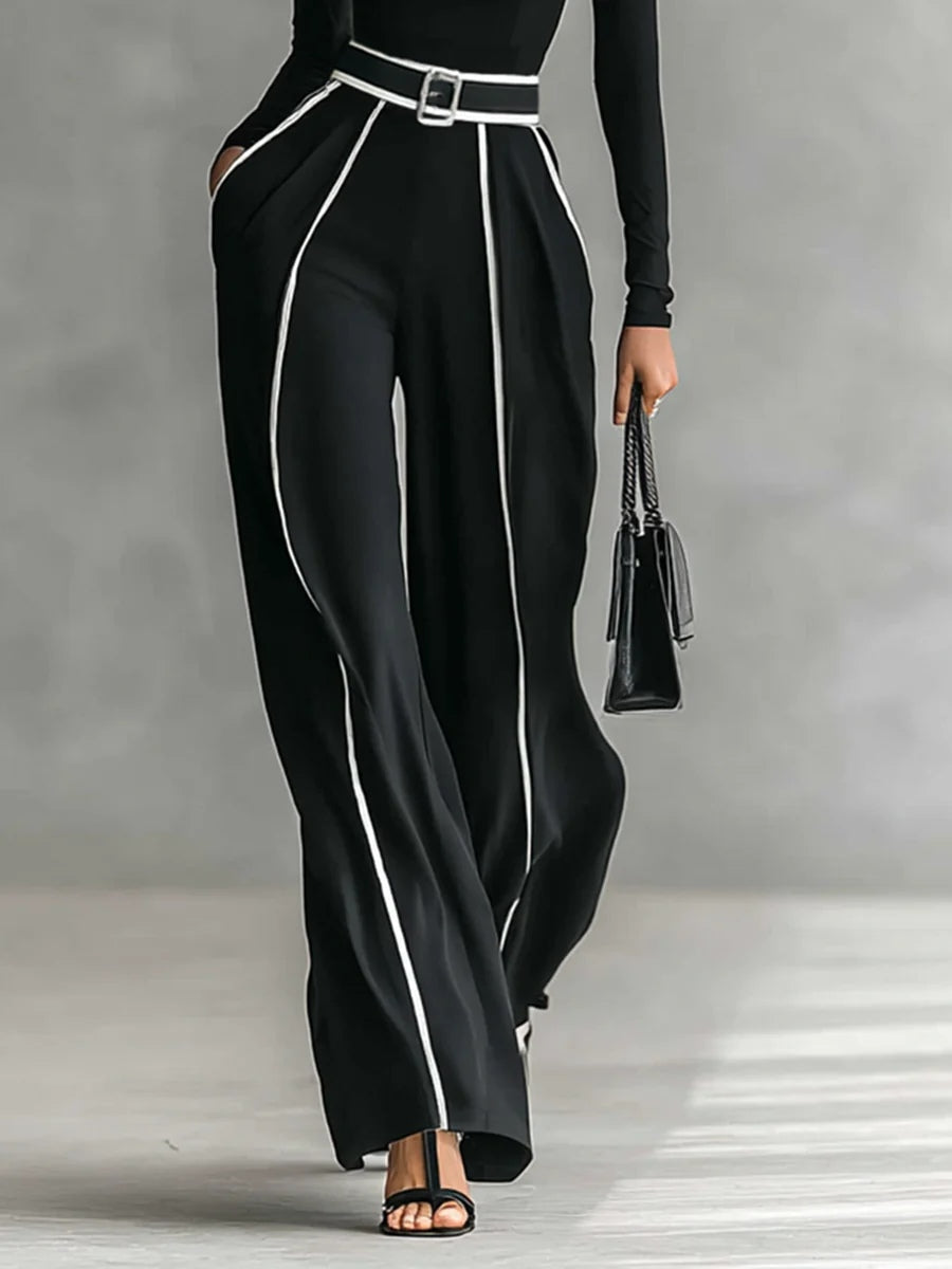 Solana | Long Sleeve Turtleneck and Wide Leg Pants Set with Belt