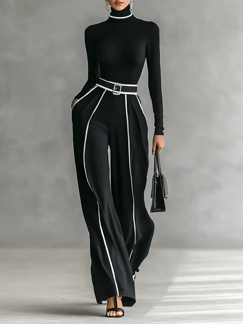 Solana | Long Sleeve Turtleneck and Wide Leg Pants Set with Belt