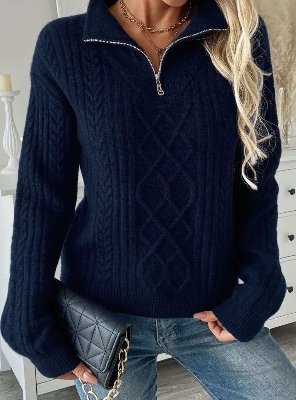 Penelope | Women's Cable-Knit Quarter-Zip Pullover Sweater