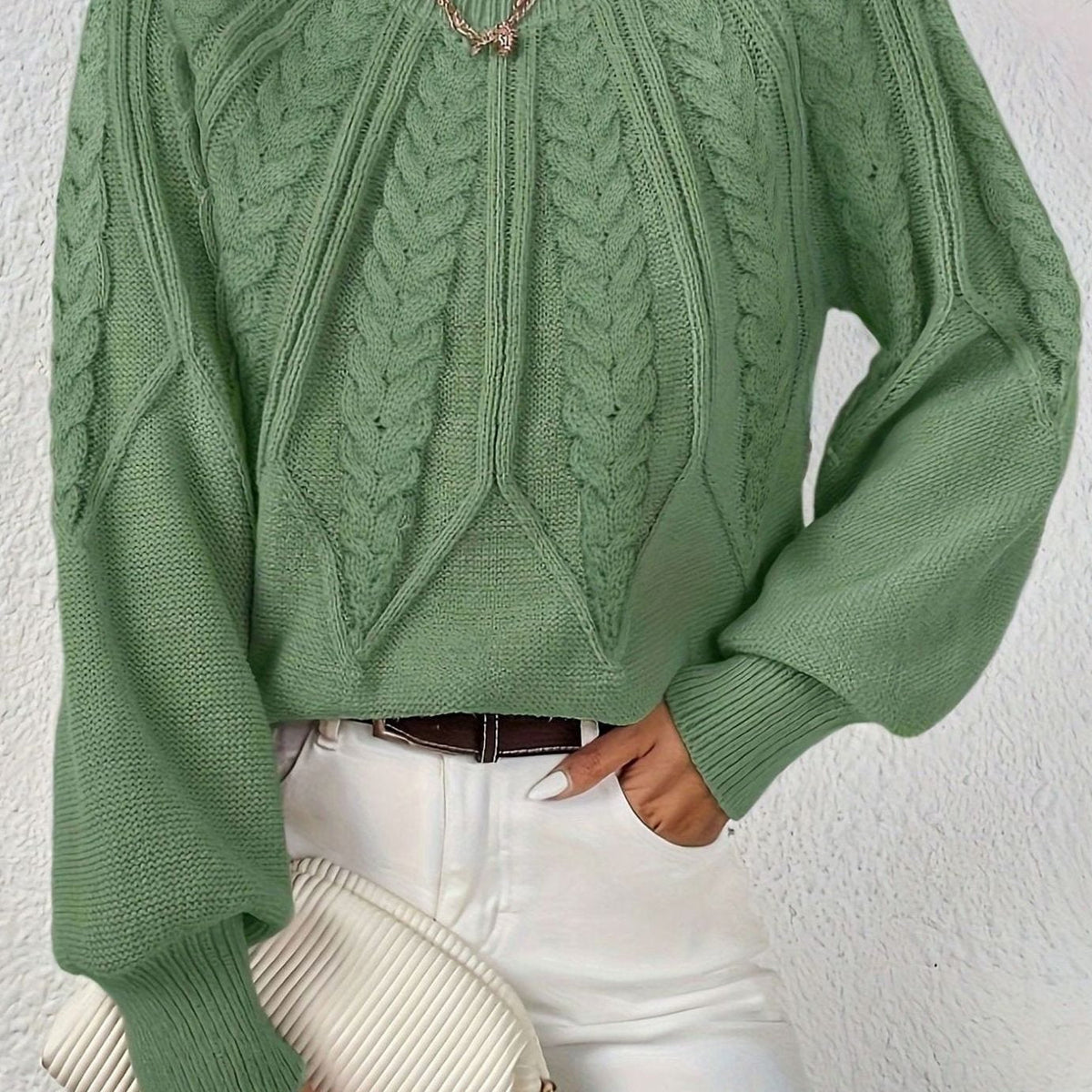 Scarlett | Women's Cable-Knit Raglan-Sleeve Round-Neck Sweater