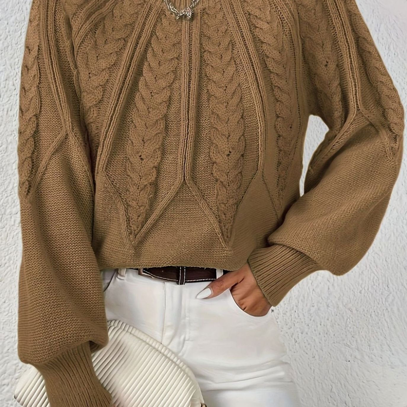 Scarlett | Women's Cable-Knit Raglan-Sleeve Round-Neck Sweater