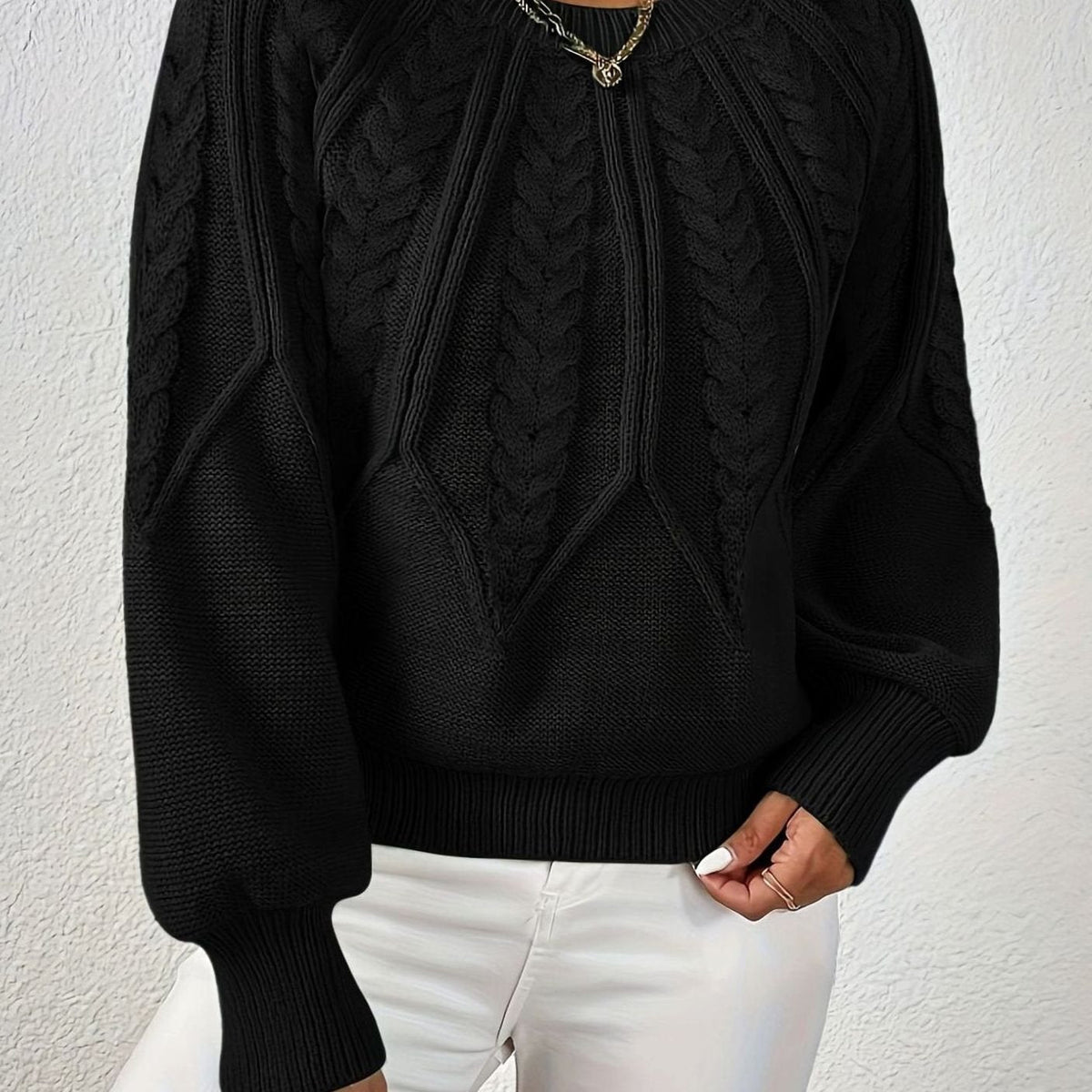 Scarlett | Women's Cable-Knit Raglan-Sleeve Round-Neck Sweater