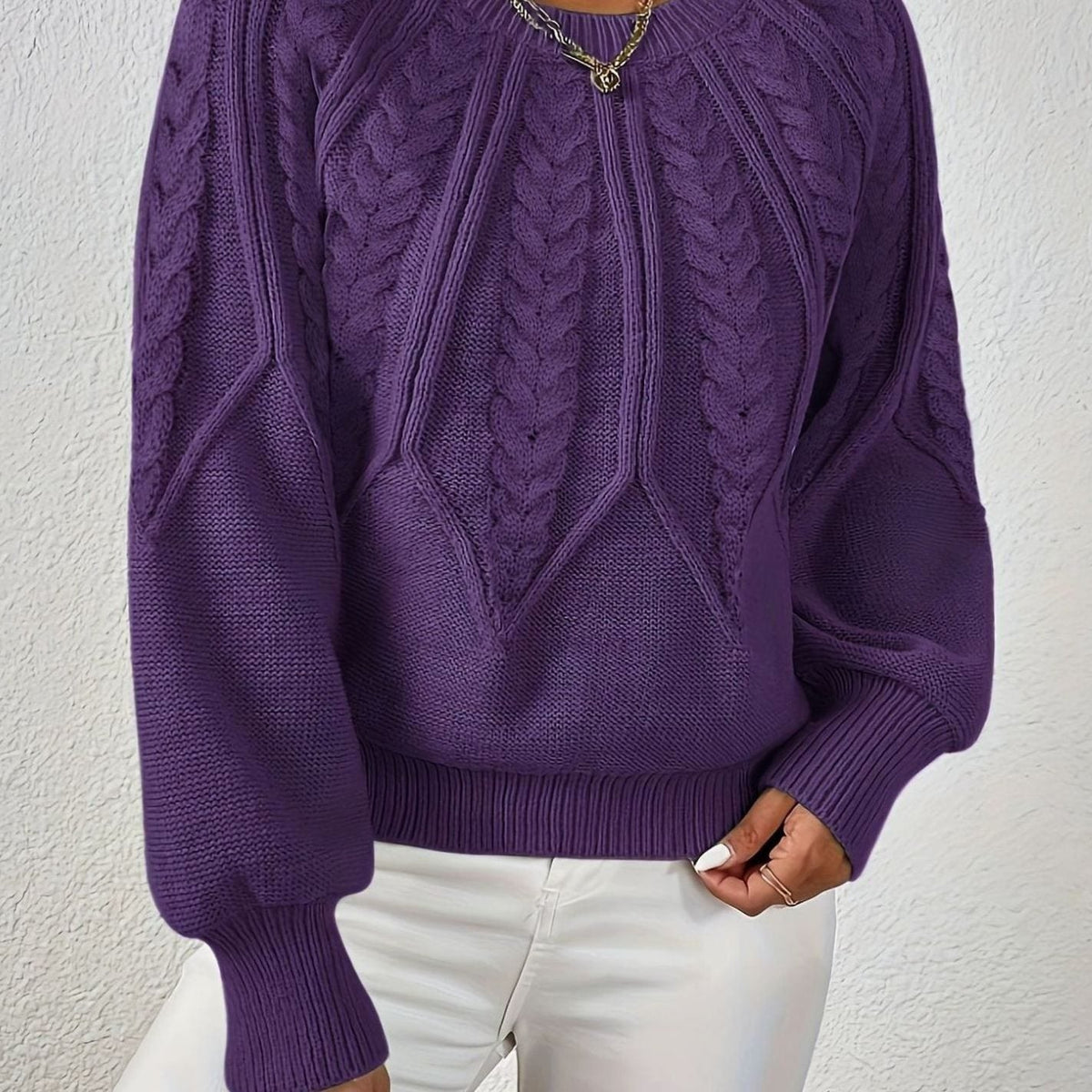 Scarlett | Women's Cable-Knit Raglan-Sleeve Round-Neck Sweater