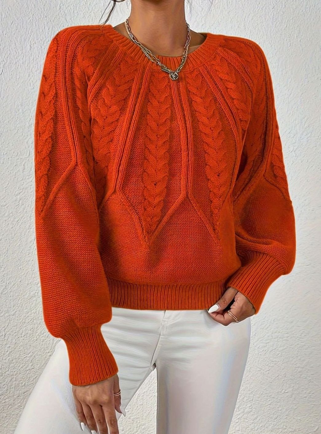 Scarlett | Women's Cable-Knit Raglan-Sleeve Round-Neck Sweater