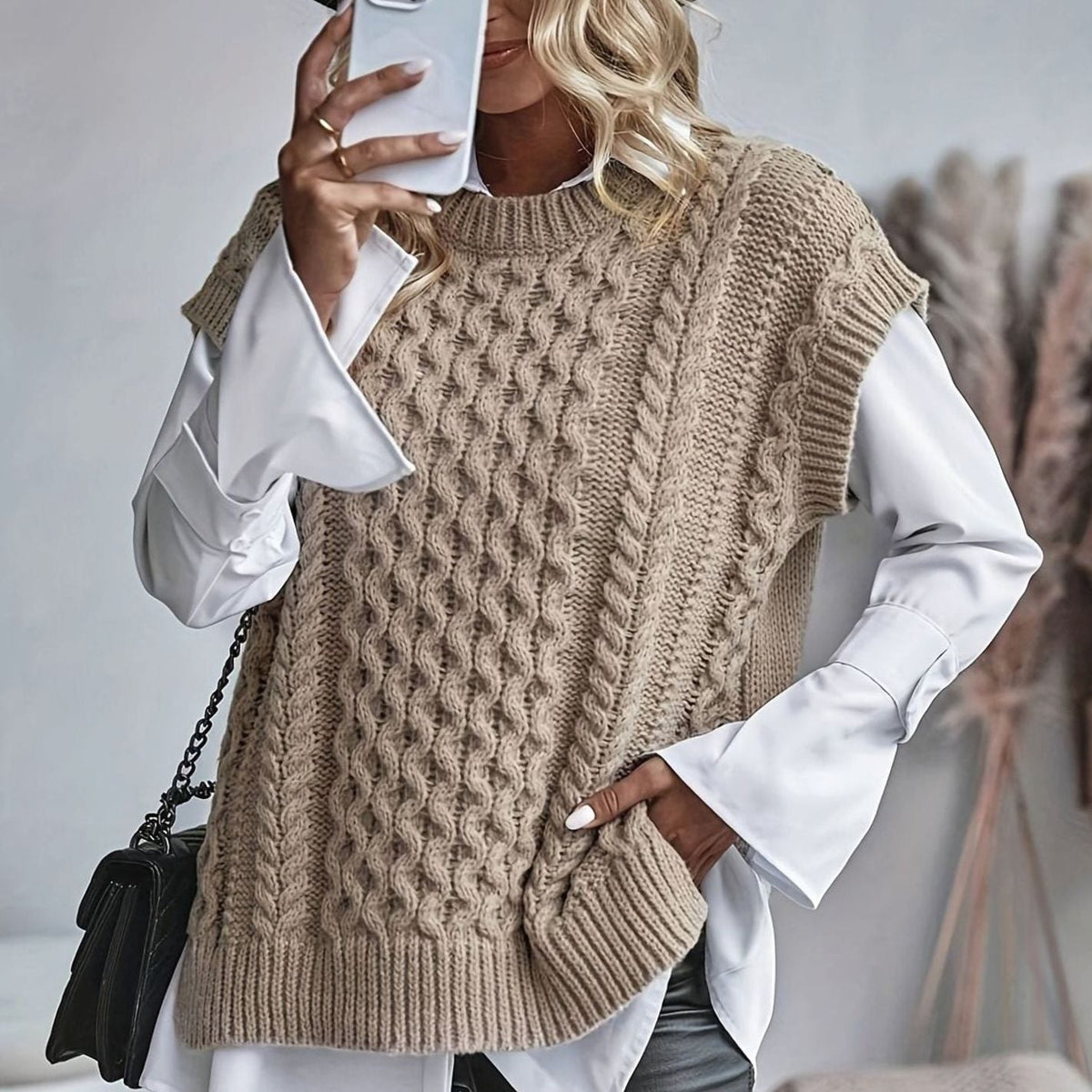 Charlotte | Women's Cable-Knit Sweater Vest Relaxed-Fit Pullover
