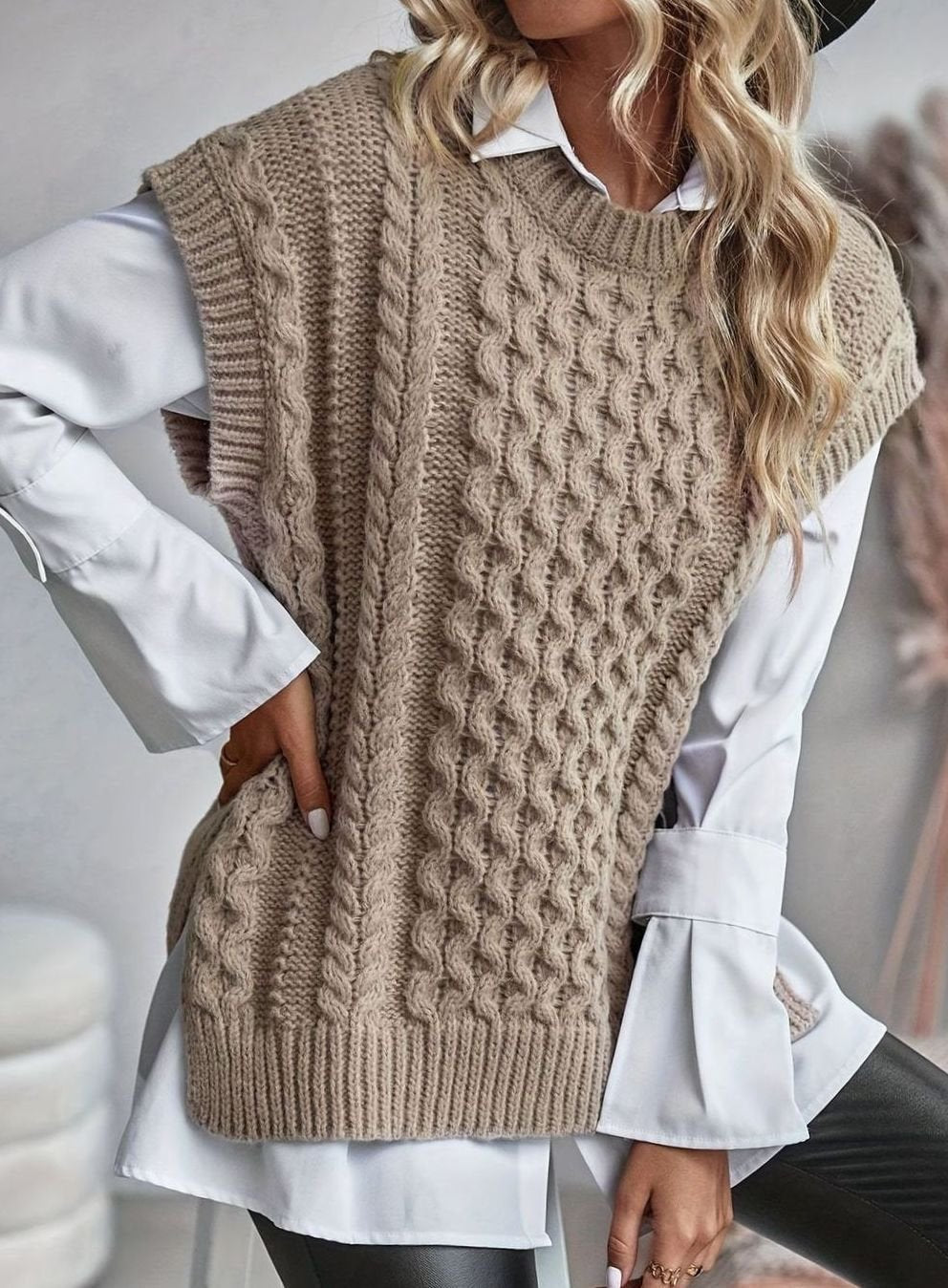 Charlotte | Women's Cable-Knit Sweater Vest Relaxed-Fit Pullover