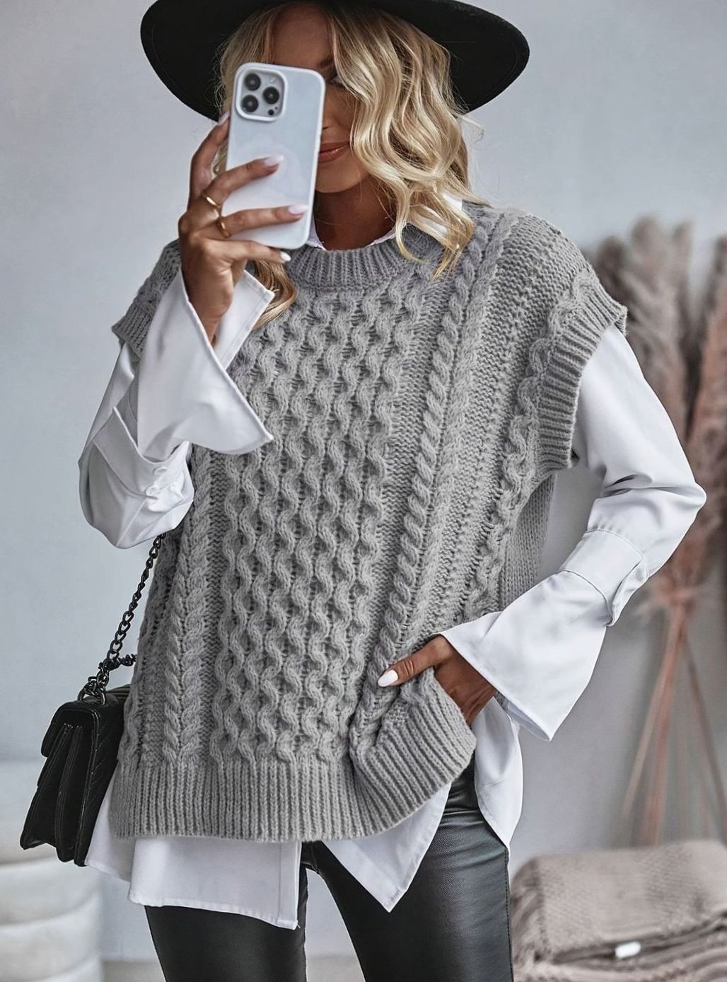 Charlotte | Women's Cable-Knit Sweater Vest Relaxed-Fit Pullover