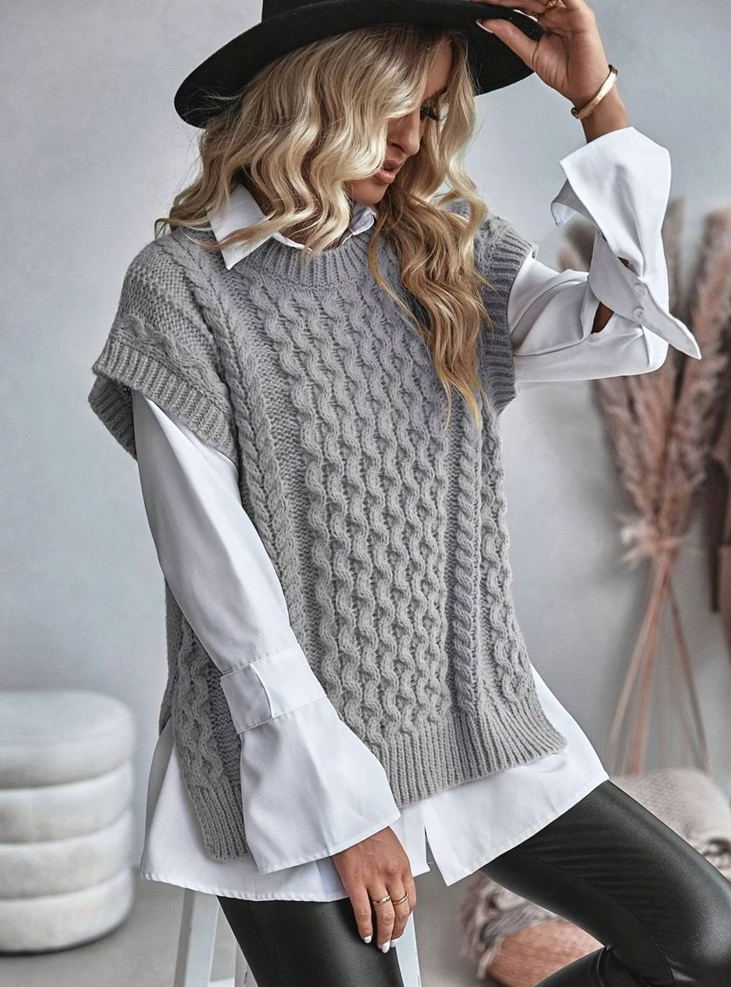 Charlotte | Women's Cable-Knit Sweater Vest Relaxed-Fit Pullover
