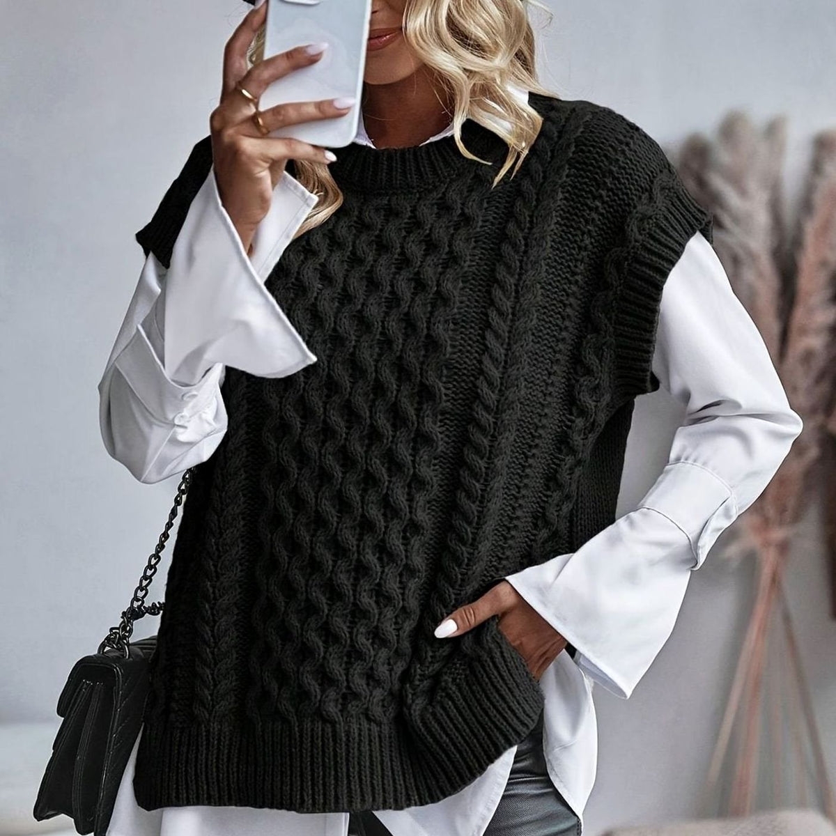 Charlotte | Women's Cable-Knit Sweater Vest Relaxed-Fit Pullover
