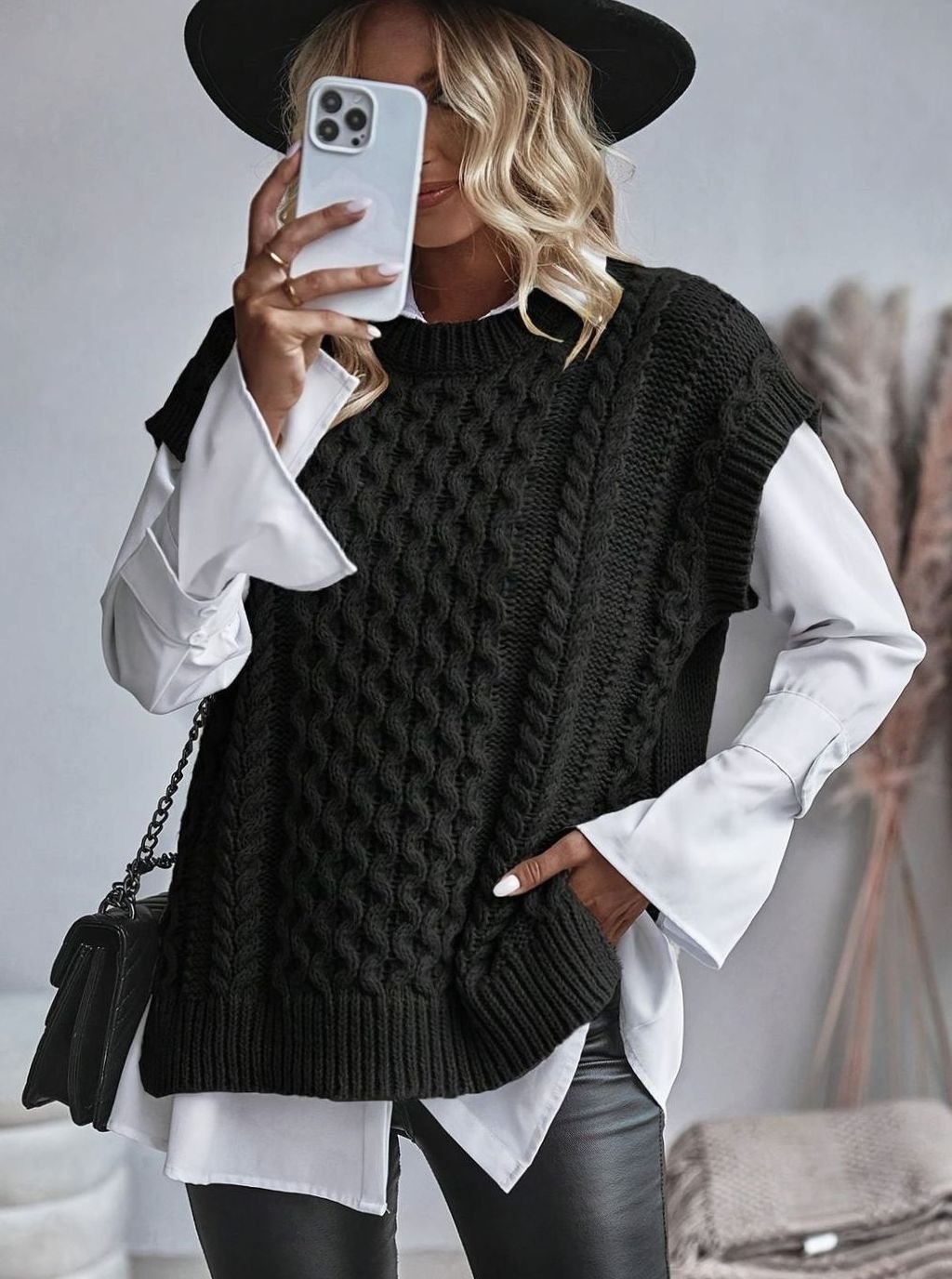 Charlotte | Women's Cable-Knit Sweater Vest Relaxed-Fit Pullover