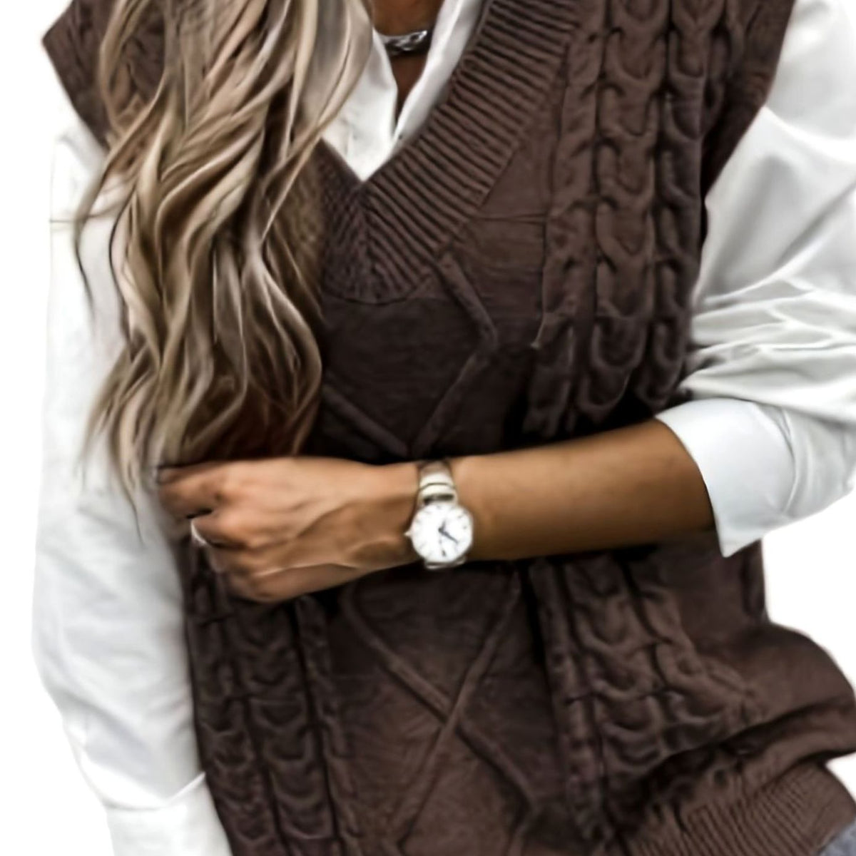 Camila | Women's Cable-Knit V-Neck Sweater Vest Relaxed Fit