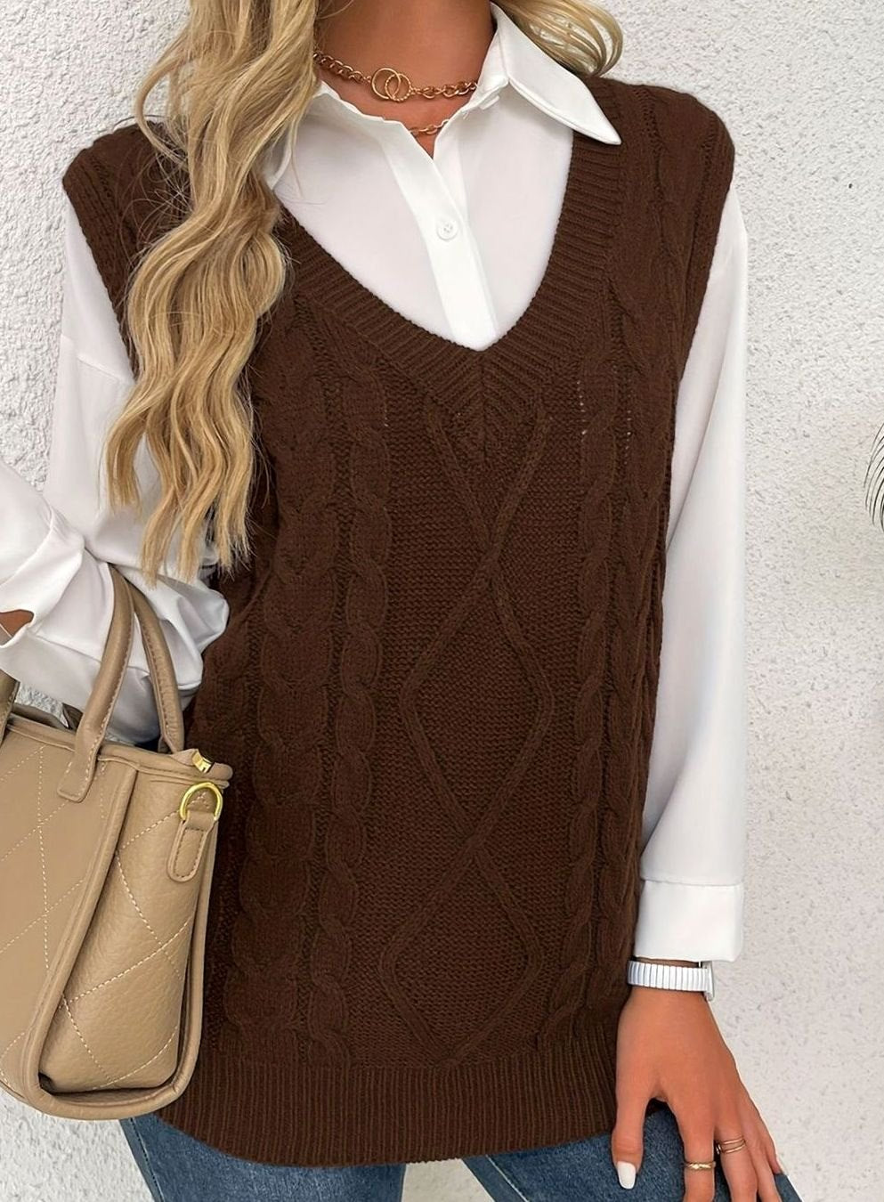 Camila | Women's Cable-Knit V-Neck Sweater Vest Relaxed Fit