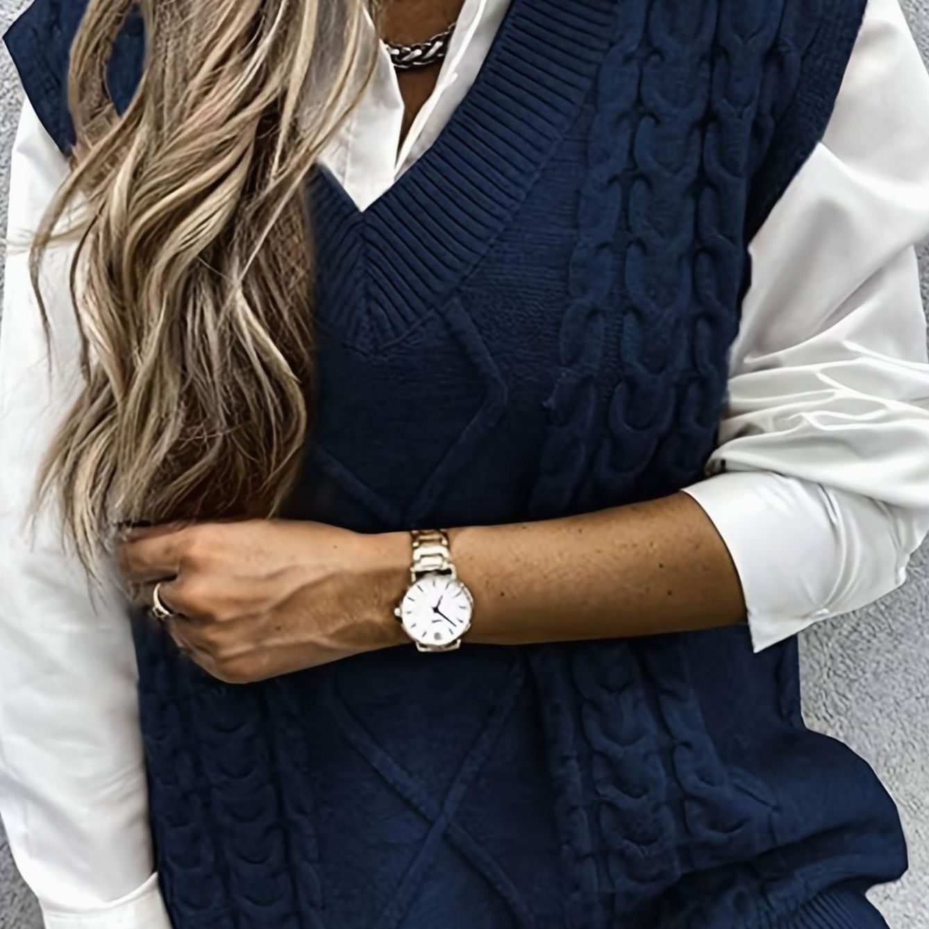 Camila | Women's Cable-Knit V-Neck Sweater Vest Relaxed Fit