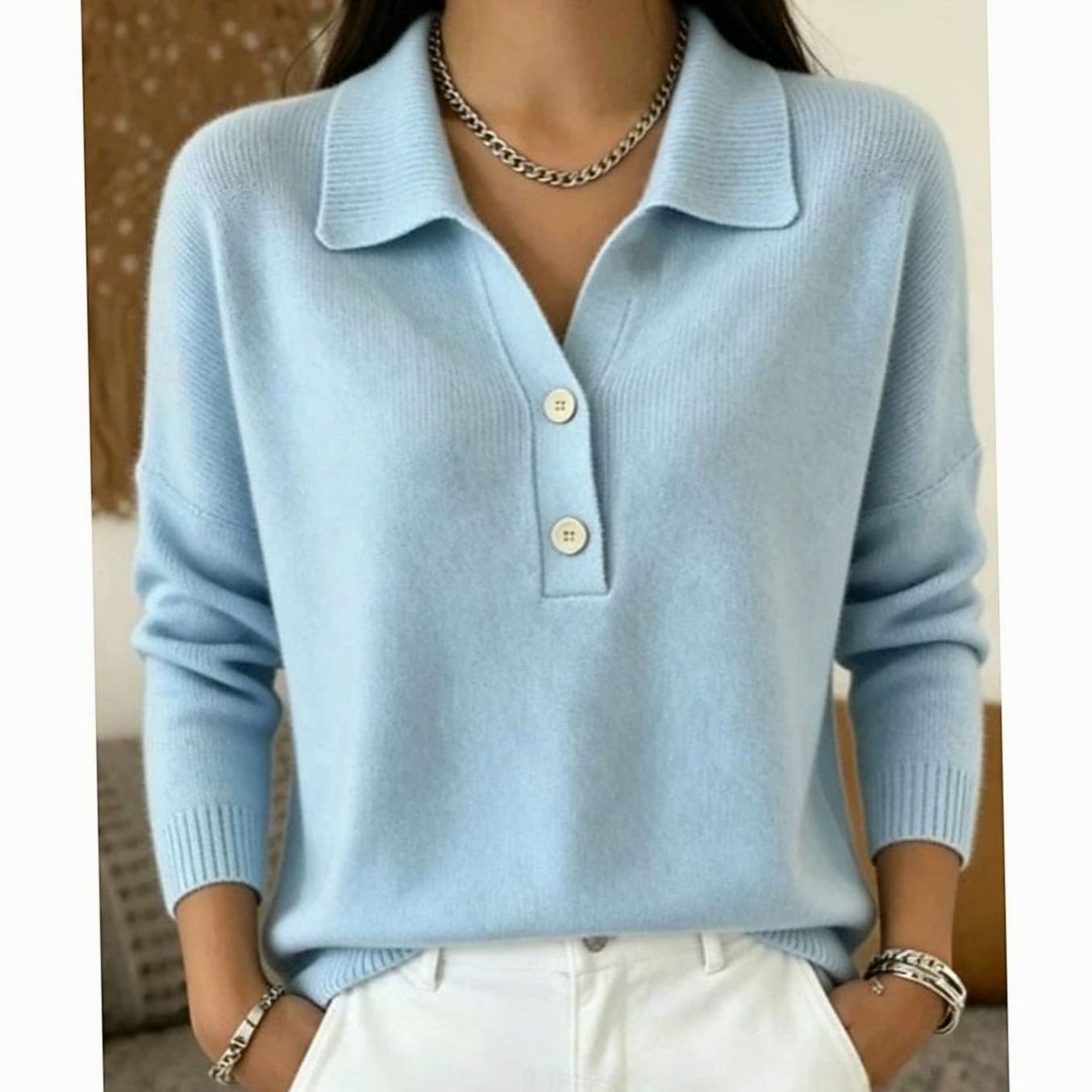Emma | Women's Collared Button-Placket Knit Pullover Sweater