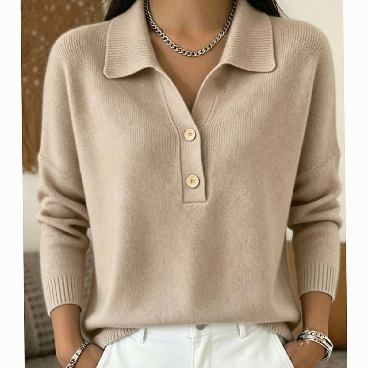 Emma | Women's Collared Button-Placket Knit Pullover Sweater