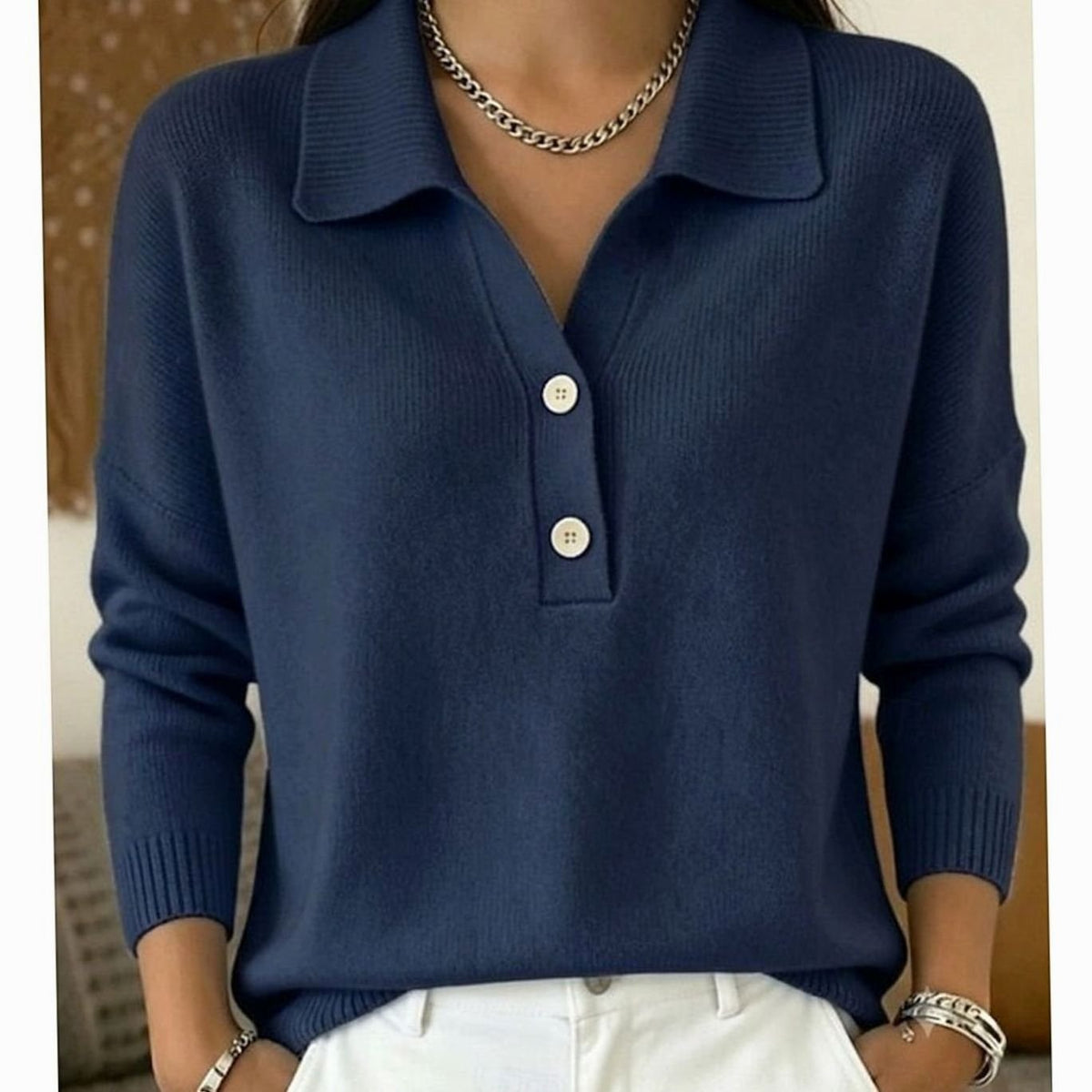 Emma | Women's Collared Button-Placket Knit Pullover Sweater