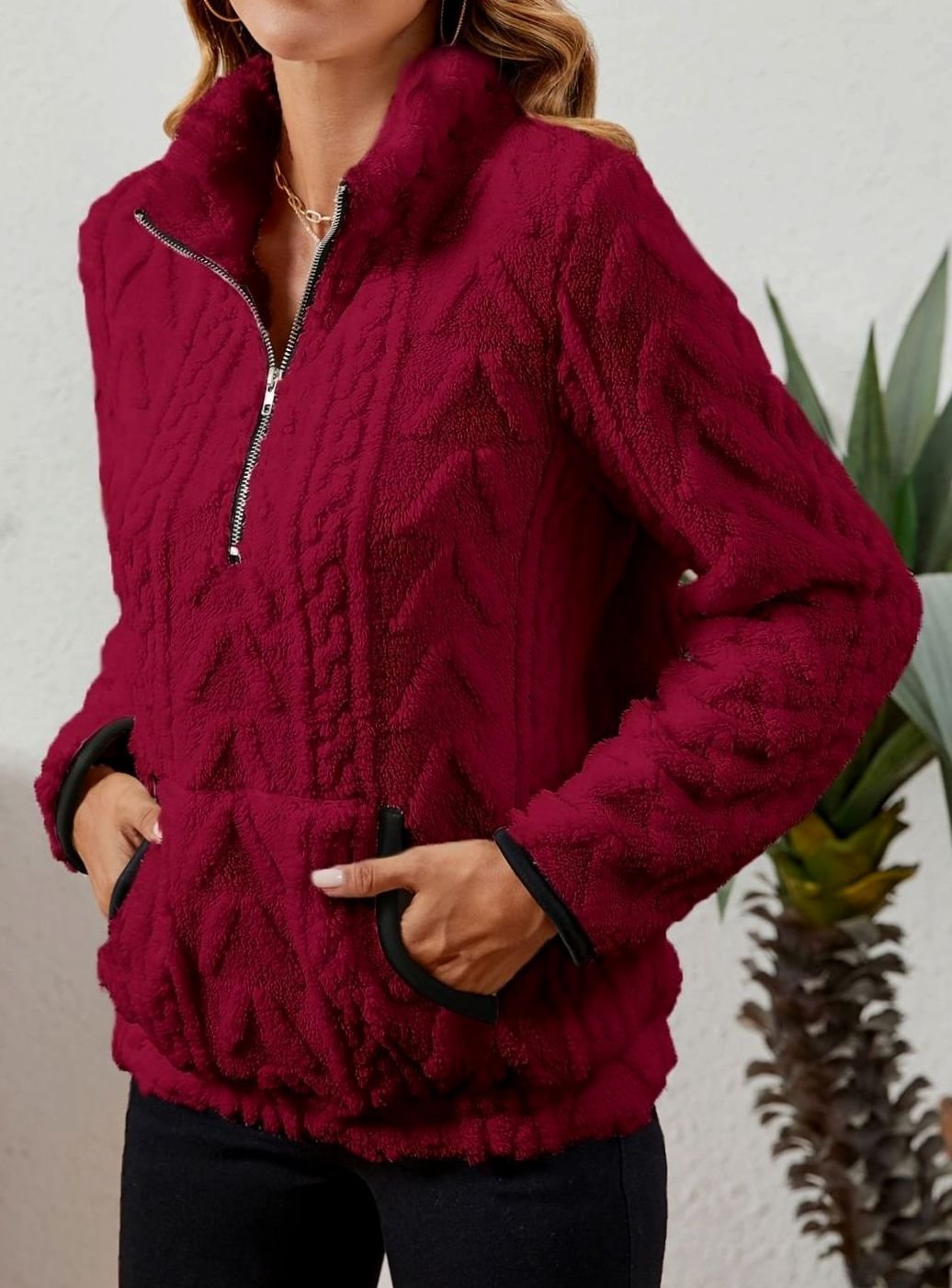 Madison | Women's Cozy Fleece Half-Zip Kangaroo Pocket Pullover Sweater