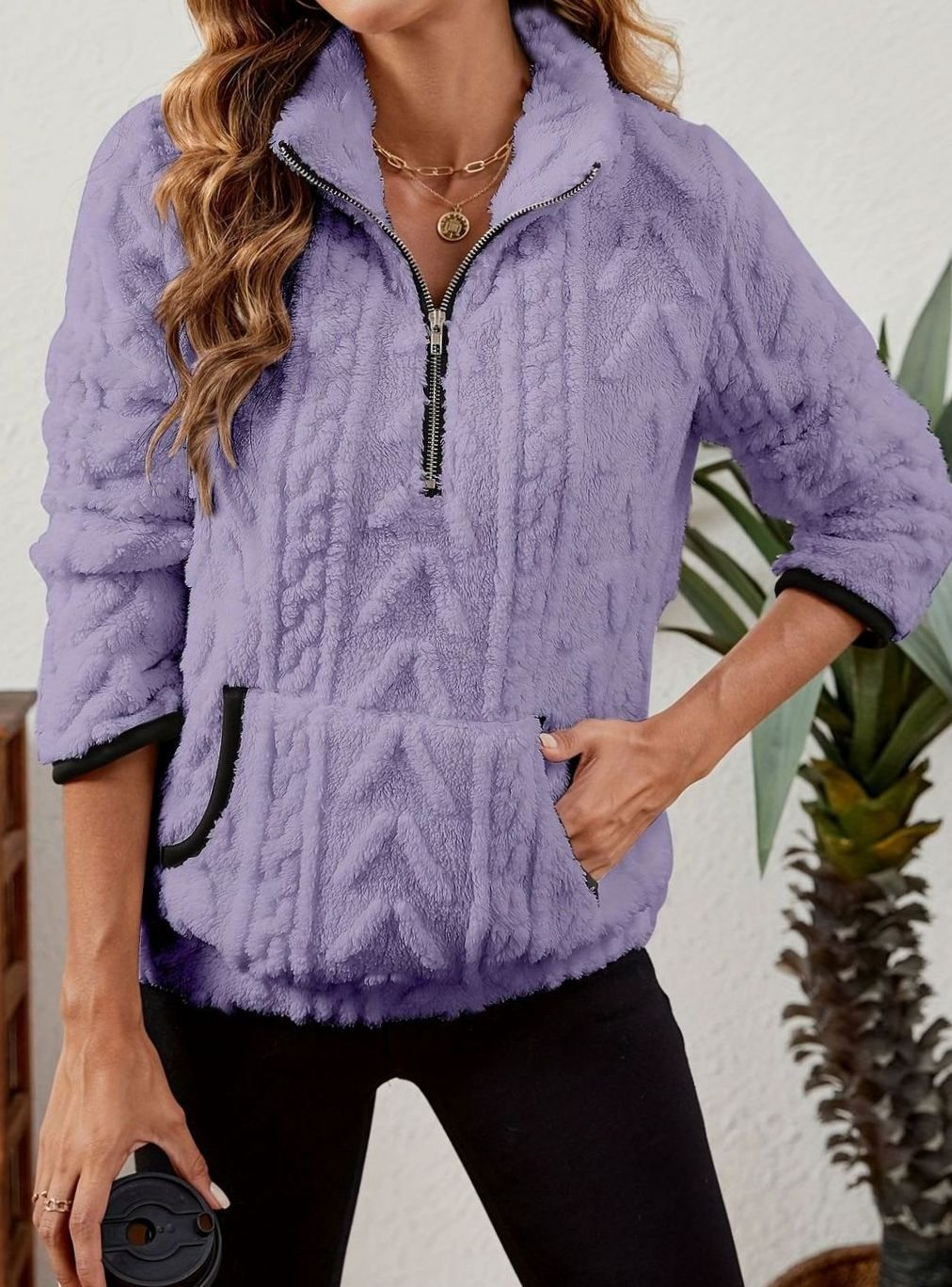Madison | Women's Cozy Fleece Half-Zip Kangaroo Pocket Pullover Sweater
