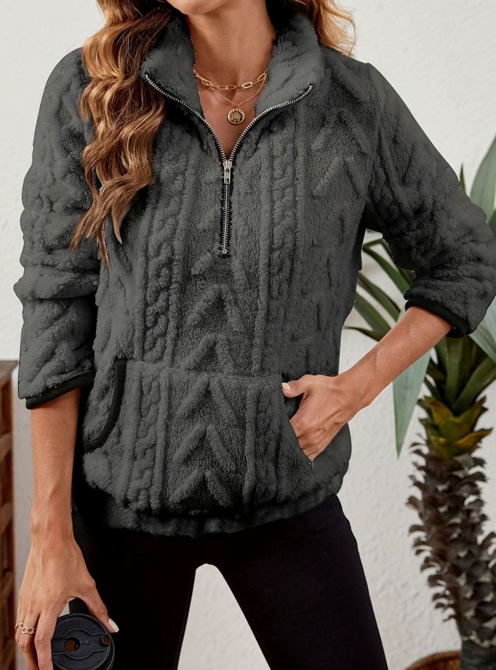 Madison | Women's Cozy Fleece Half-Zip Kangaroo Pocket Pullover Sweater