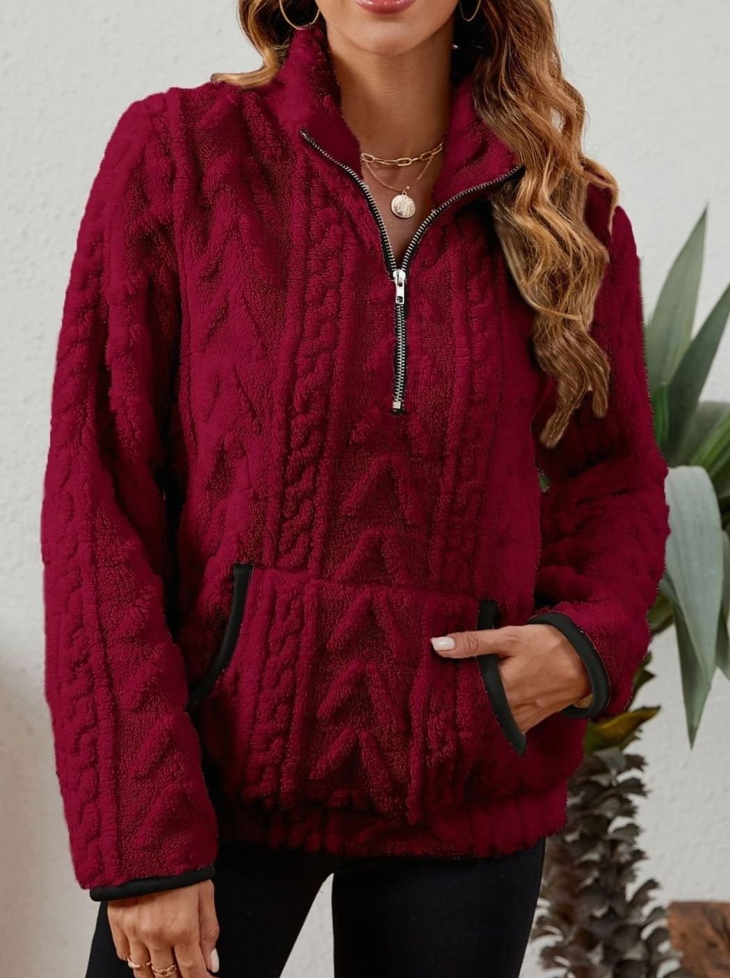 Madison | Women's Cozy Fleece Half-Zip Kangaroo Pocket Pullover Sweater
