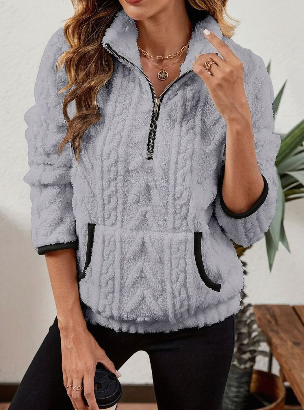 Madison | Women's Cozy Fleece Half-Zip Kangaroo Pocket Pullover Sweater