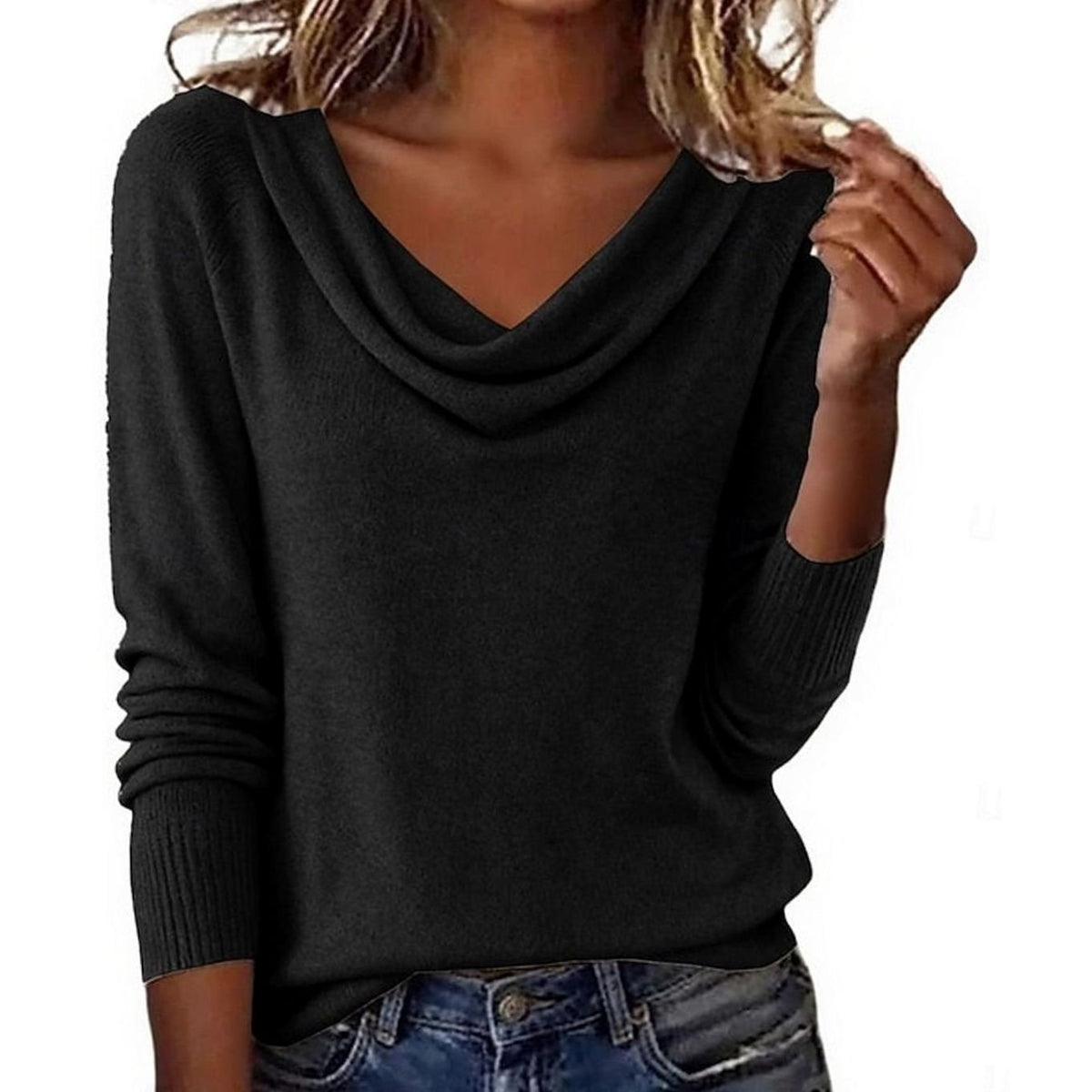 Harper | Women's Draped Cowl Neck Long-Sleeve Knit Sweater