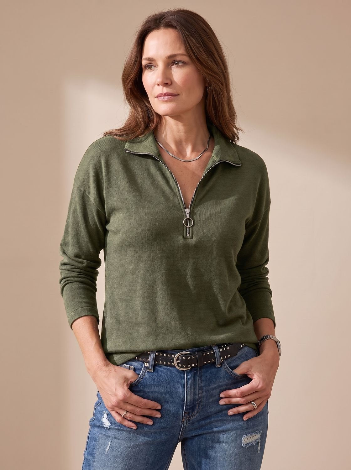 Charlotte | Women's Knit Pullover Half-Zip Lapel Collar Sweater