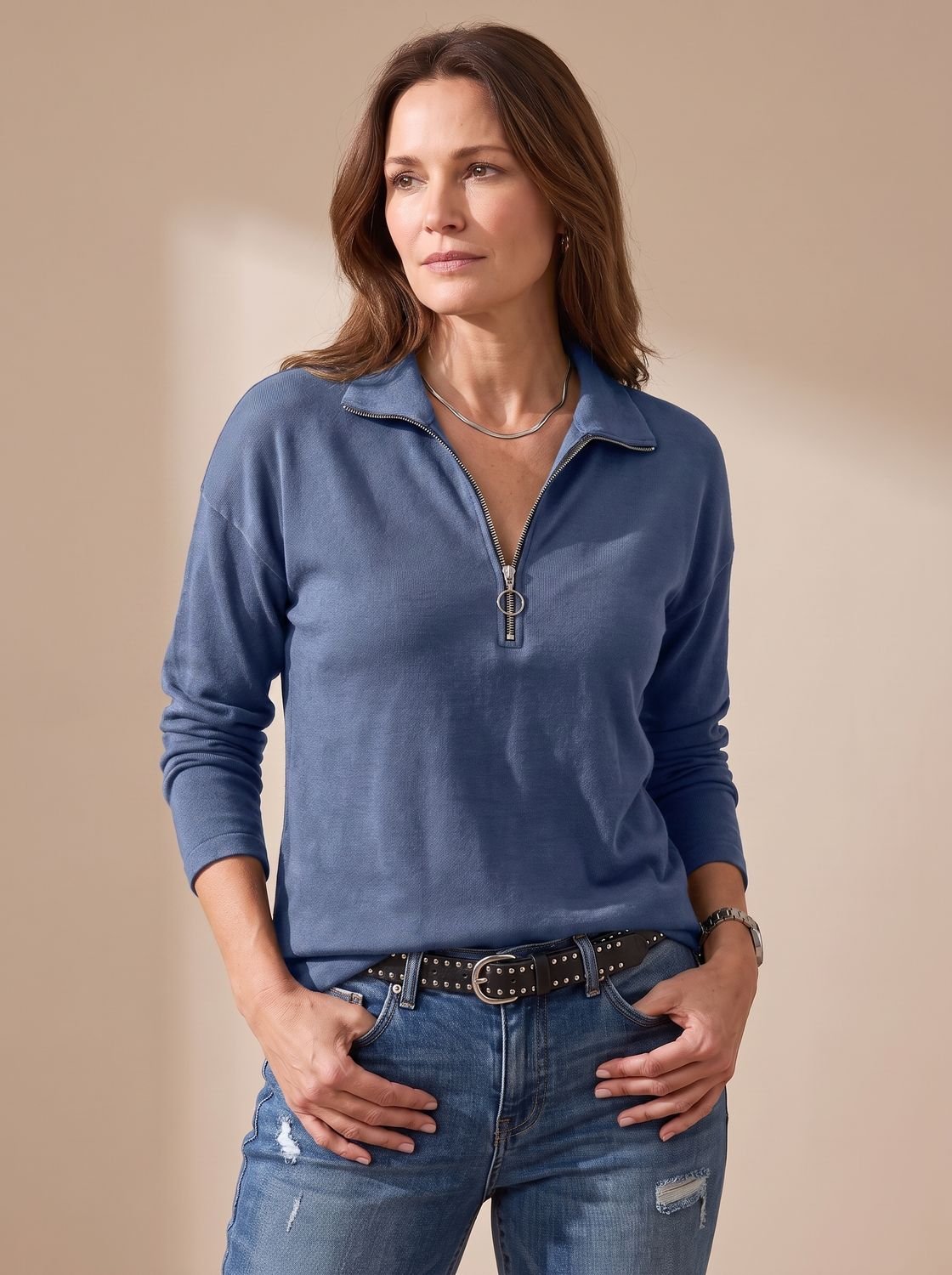 Charlotte | Women's Knit Pullover Half-Zip Lapel Collar Sweater