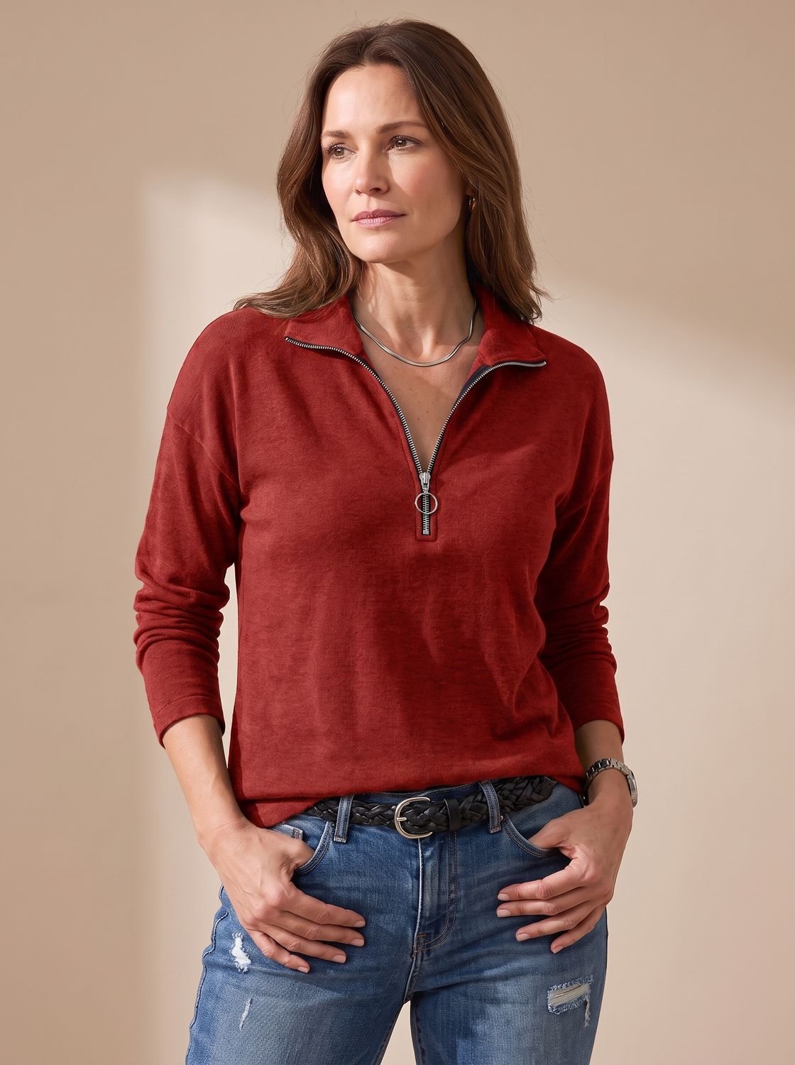 Charlotte | Women's Knit Pullover Half-Zip Lapel Collar Sweater