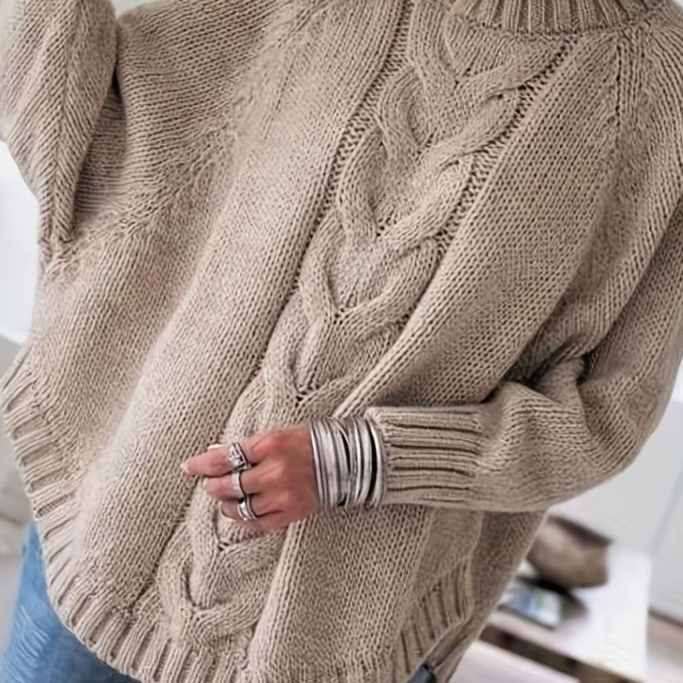 Olivia | Women's Oversized Cable Knit High-Neck Sweater