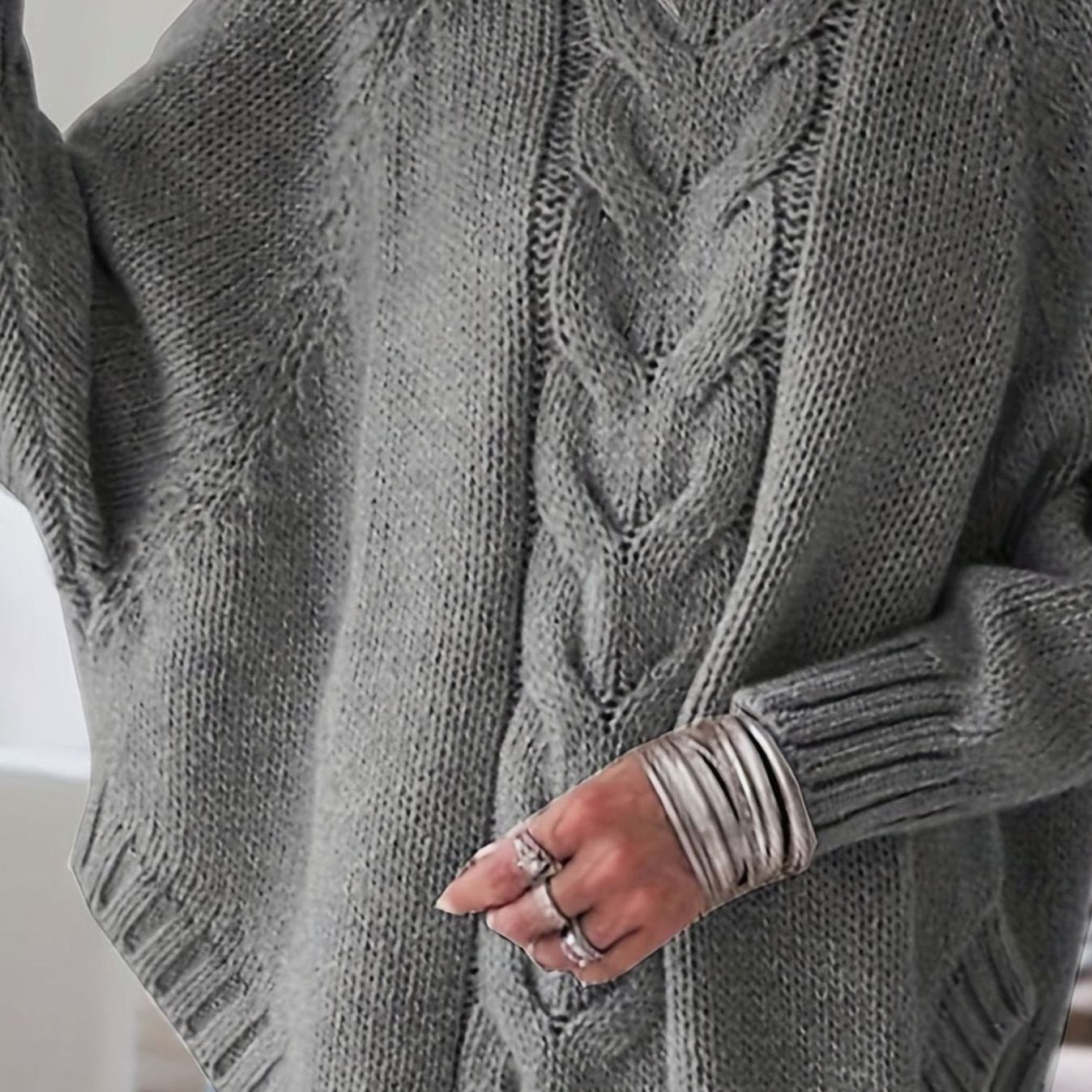 Olivia | Women's Oversized Cable Knit High-Neck Sweater