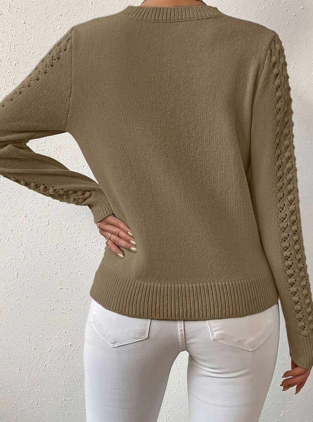 Layla | Women's Pointelle-Knit Round Neck Long Sleeve Sweater