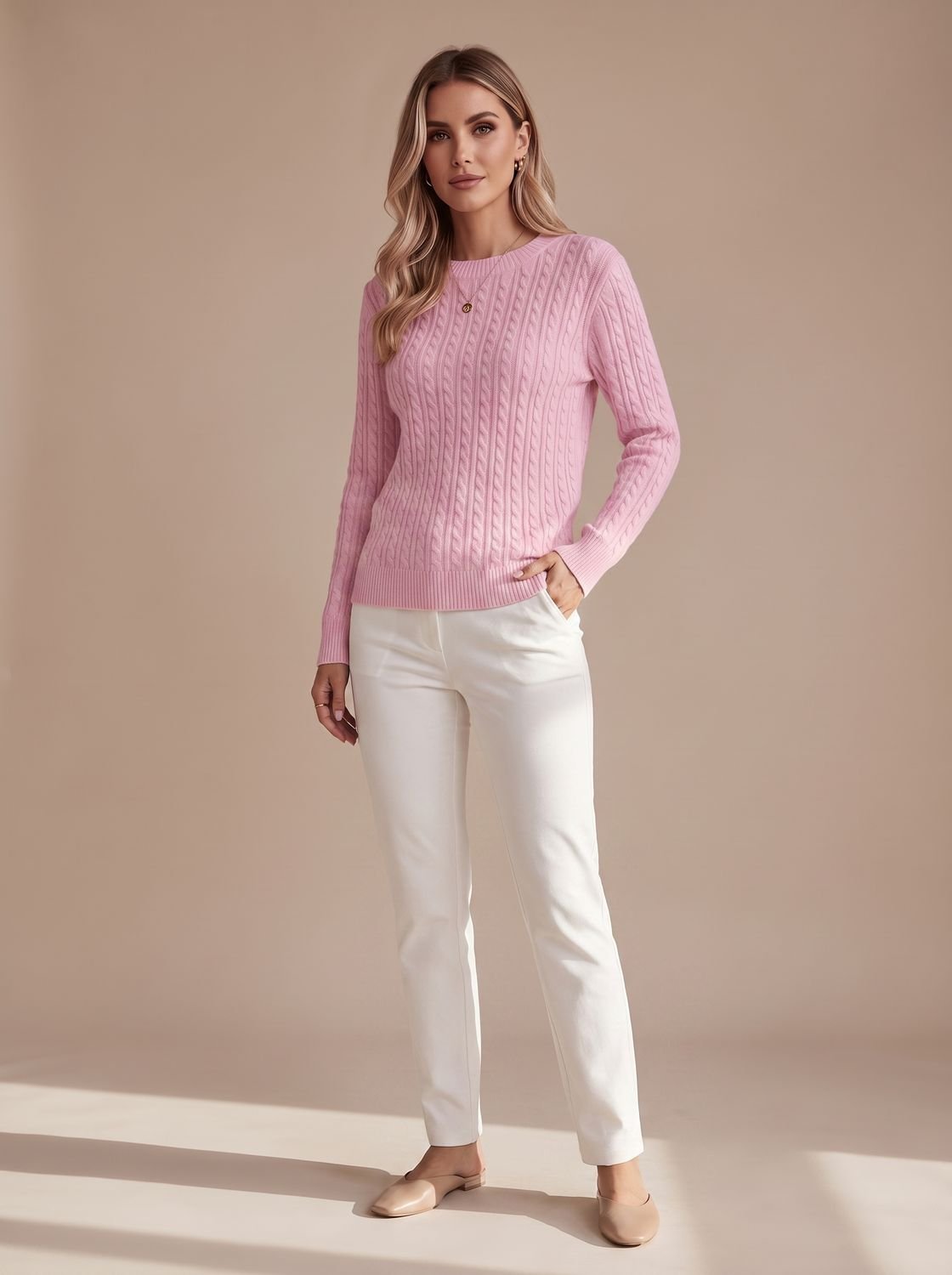 Amelia | Women's Relaxed Cable Knit Crew Neck Sweater