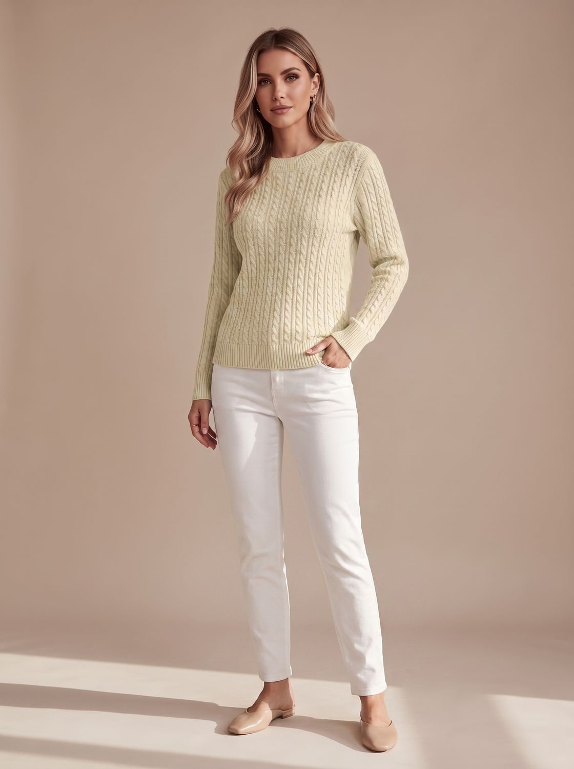 Amelia | Women's Relaxed Cable Knit Crew Neck Sweater
