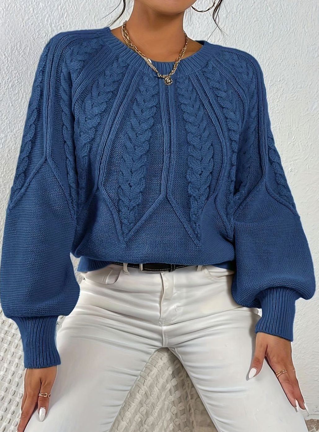 Sophia | Women's Relaxed Cable-Knit Lantern Sleeve Sweater