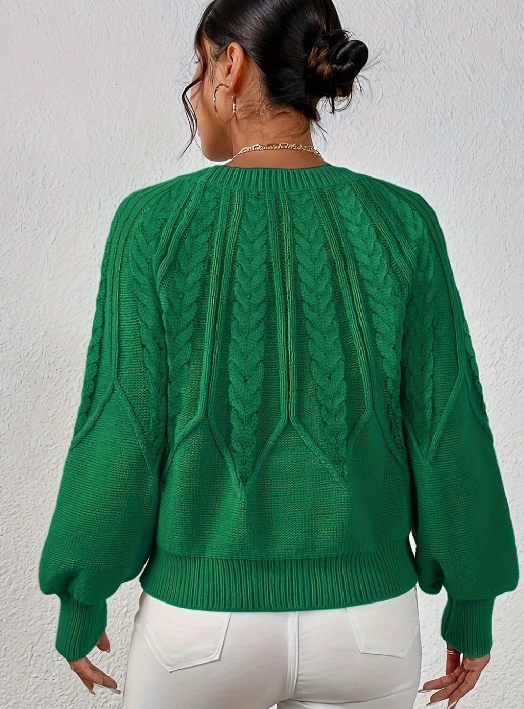 Sophia | Women's Relaxed Cable-Knit Lantern Sleeve Sweater