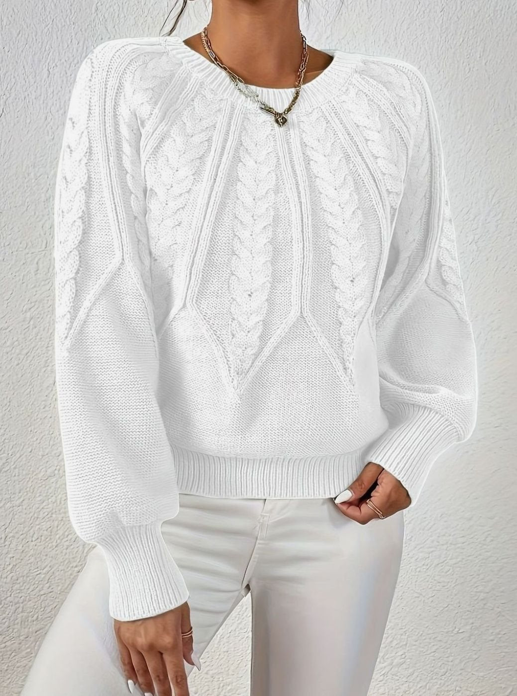 Sophia | Women's Relaxed Cable-Knit Lantern Sleeve Sweater