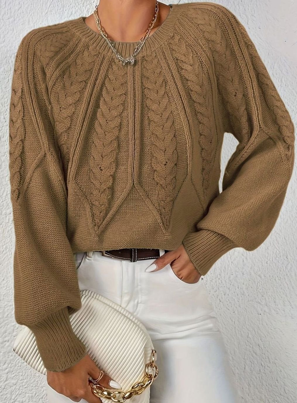 Sophia | Women's Relaxed Cable-Knit Lantern Sleeve Sweater