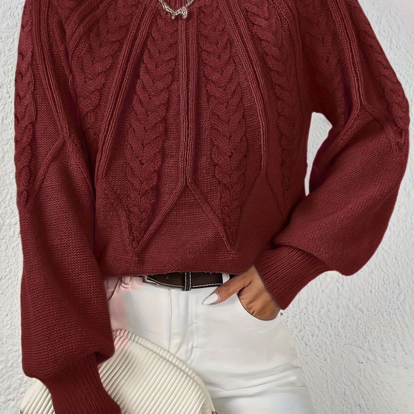 Sophia | Women's Relaxed Cable-Knit Lantern Sleeve Sweater