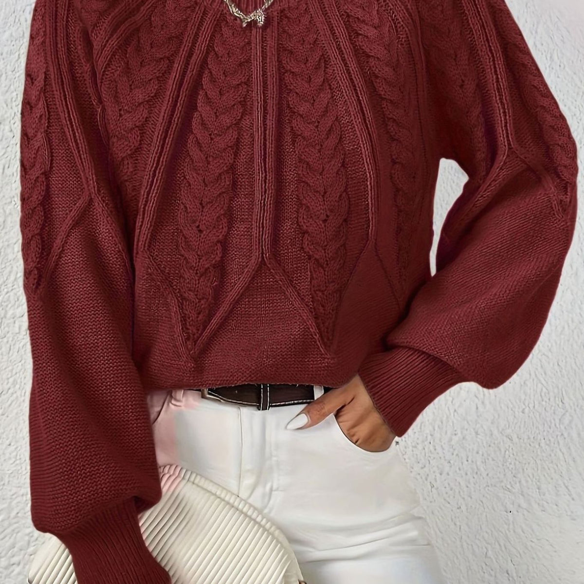 Sophia | Women's Relaxed Cable-Knit Lantern Sleeve Sweater